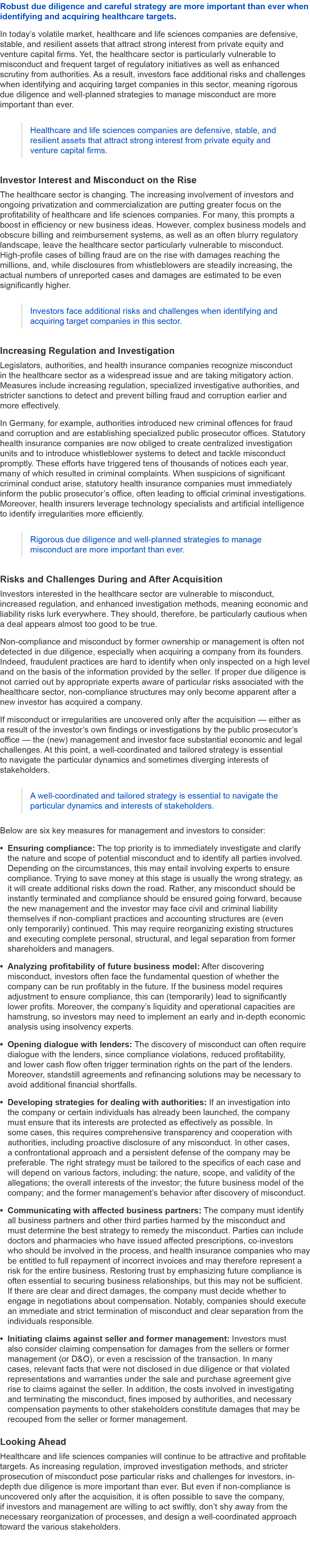 Robust due diligence and careful strategy are more important than ever when identifying and acquiring healthcare targ...