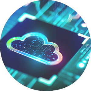 Cloud computing concept. Digital cloud solutions on PCB futuristic background