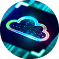 Cloud computing concept. Digital cloud solutions on PCB futuristic background