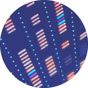 DNA molecular structure with sequencing data of human genome analysis on black background.