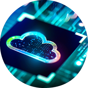 Cloud computing concept. Digital cloud solutions on PCB futuristic background