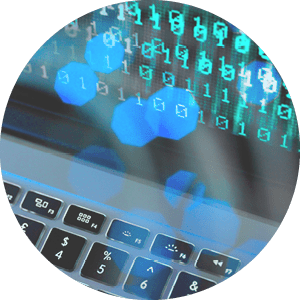 Fibre optic data containing a computer virus hitting a laptop screen.