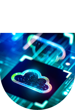 Cloud computing concept. Digital cloud solutions on PCB futuristic background