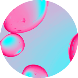 Neon pink and blue molecules. 3D drops pattern. Beauty background. Cosmetic products for makeup and skin care. Cosmetology.