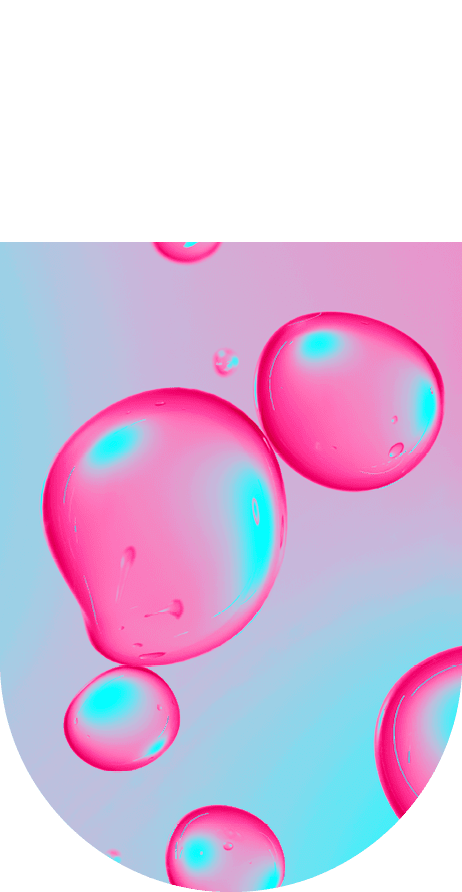 Neon pink and blue molecules. 3D drops pattern. Beauty background. Cosmetic products for makeup and skin care. Cosmetology.