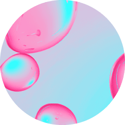 Neon pink and blue molecules. 3D drops pattern. Beauty background. Cosmetic products for makeup and skin care. Cosmetology.