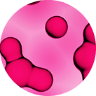 Pink molecules. 3D drops pattern. Beauty background. Cosmetic products for makeup and skin care. Cosmetology.