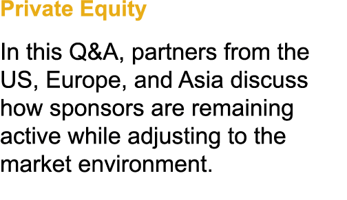 Private Equity In this Q&A, partners from the US, Europe, and Asia discuss how sponsors are remaining active while ad...