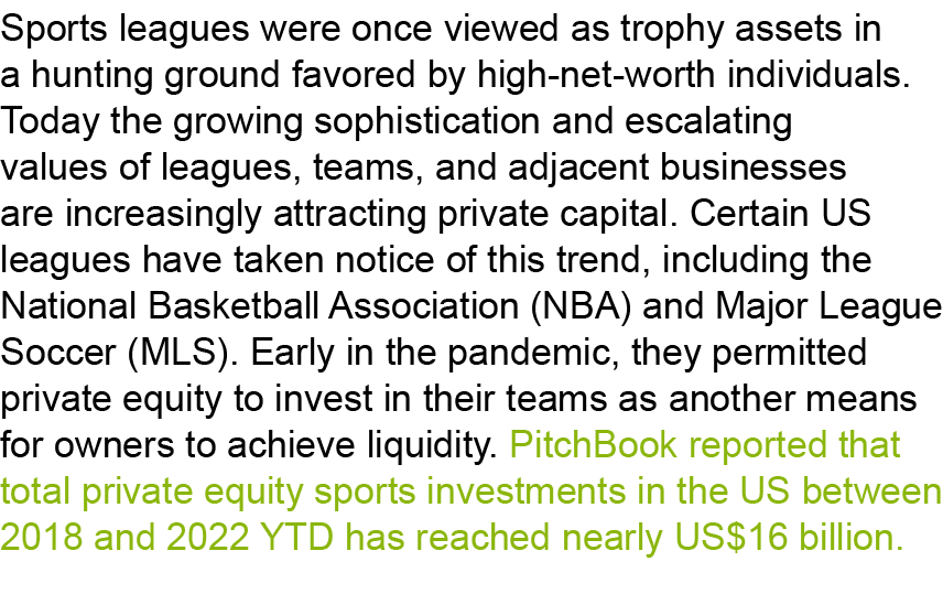 Sports leagues were once viewed as trophy assets in a hunting ground favored by high net worth individuals. Today the...