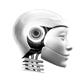 Digital generated image of artificial intelligence robot working with numbers