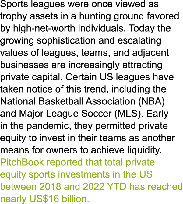 Sports leagues were once viewed as trophy assets in a hunting ground favored by high net worth individuals. Today the...