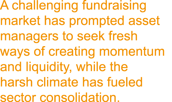 A challenging fundraising market has prompted asset managers to seek fresh ways of creating momentum and liquidity, w...