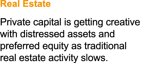 Real Estate Private capital is getting creative with distressed assets and preferred equity as traditional real estat...