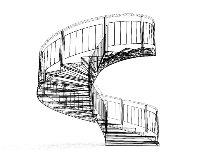 Stairs realistic illustration. Abstract architecture. 3D rendering