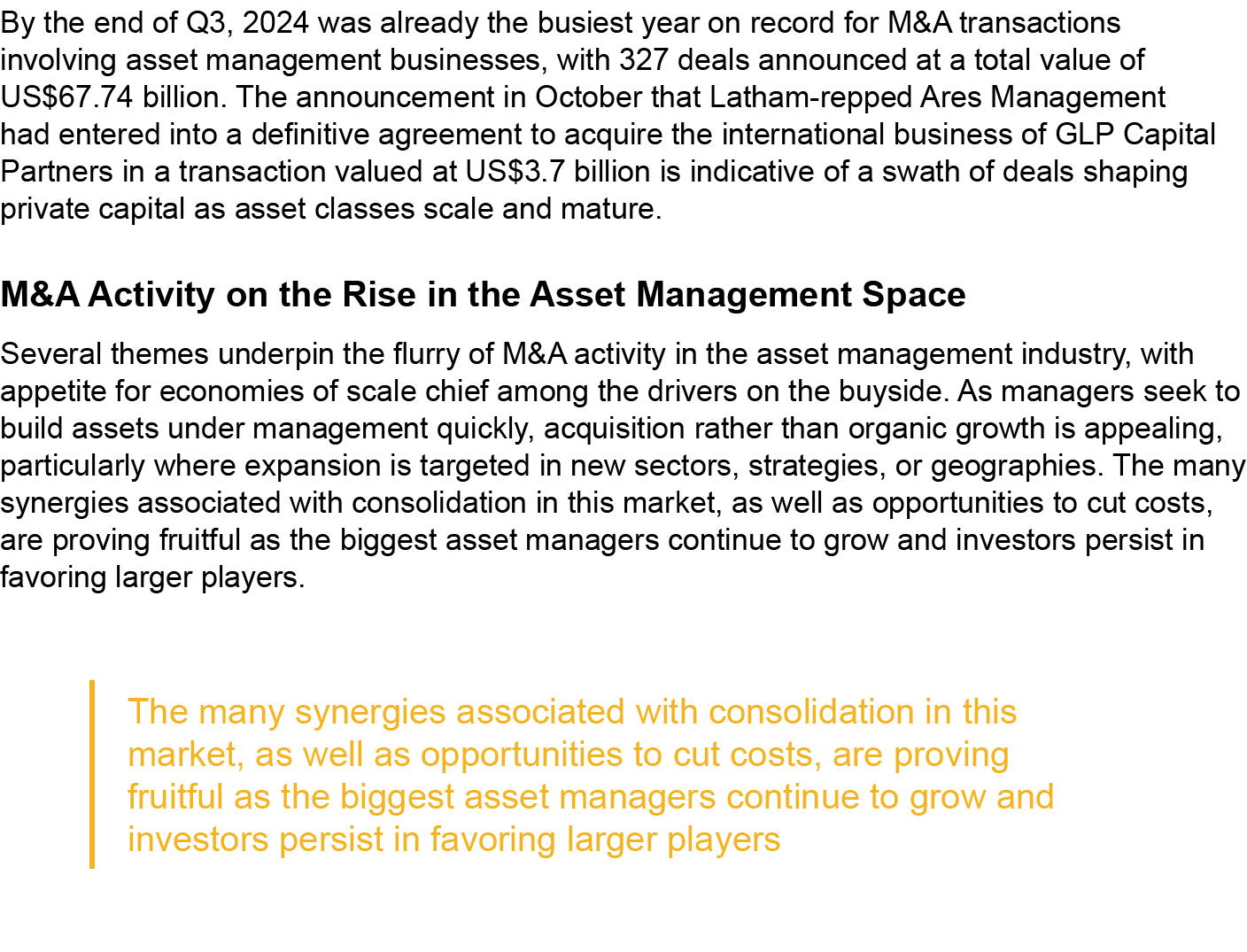 By the end of Q3, 2024 was already the busiest year on record for M&A transactions involving asset management busines...