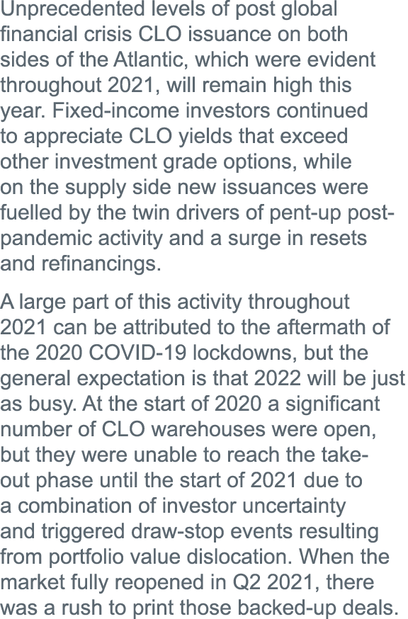 Unprecedented levels of post global financial crisis CLO issuance on both sides of the Atlantic, which were evident t   