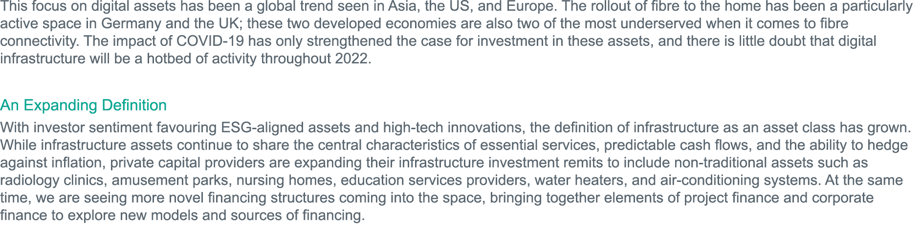 This focus on digital assets has been a global trend seen in Asia, the US, and Europe  The rollout of fibre to the ho   