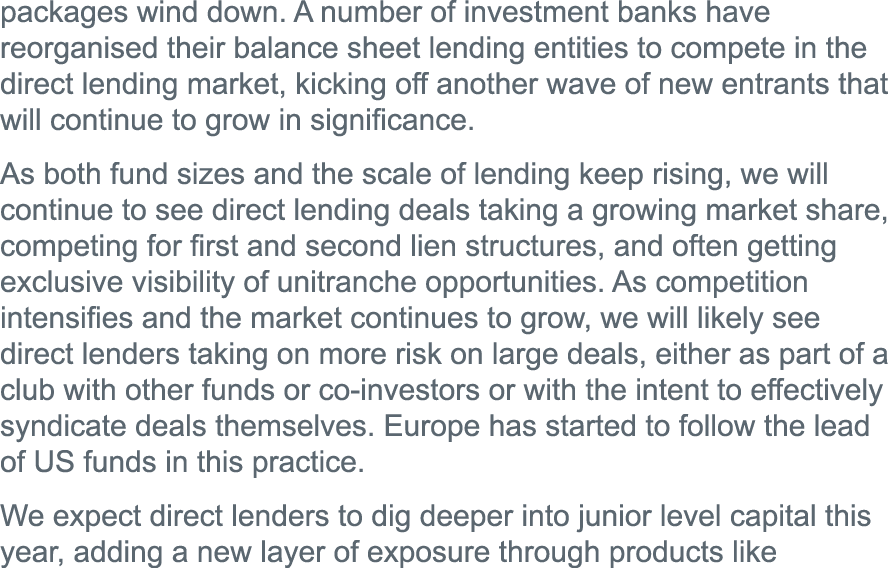packages wind down  A number of investment banks have reorganised their balance sheet lending entities to compete in    